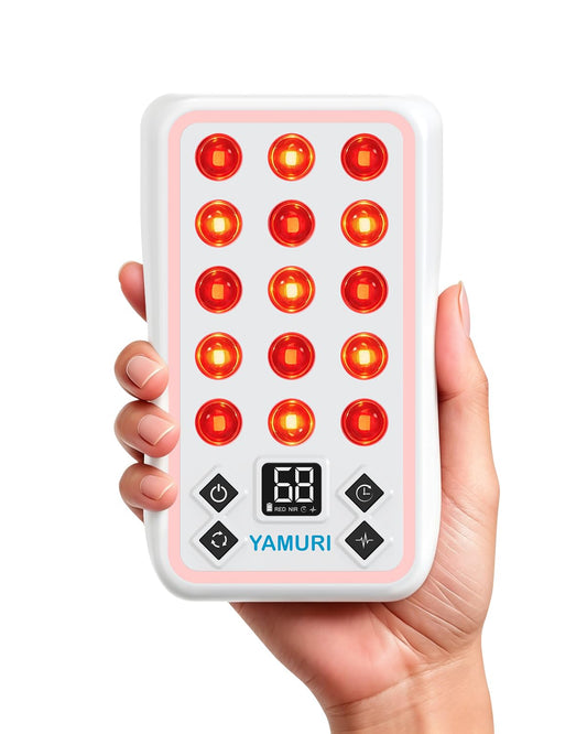 YAMURI Portable Red Light Therapy for Face & Neck, Mini Type-C Rechargeable Light Device Panel, 15 Dual Wavelength 660nm 850nm LEDs, Built-in Timer, Protective Eyewear & Travel Storage Case Included