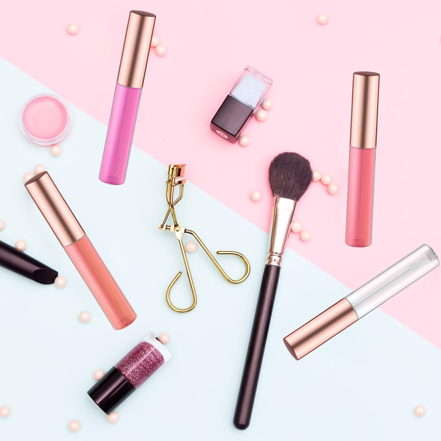 Mirrline 20 Pcs 10ml/0.34oz Lip Gloss Tube Plastic Clear Lip Balm Bottle Empty Refillable Lipstick Container for Samples Travel - Rose Gold