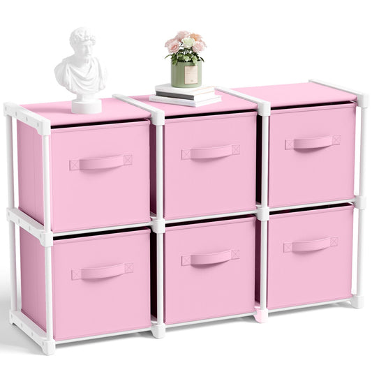 Briwooody 6 Cube Storage Organizer Bins with Shelf 11x11 Cabinet Drawer Dresser Closet Organizer and Storage Fabric Toy Boxes for Nursery Playroom Back to School Dorm for Clothes (Macaroon Pink)