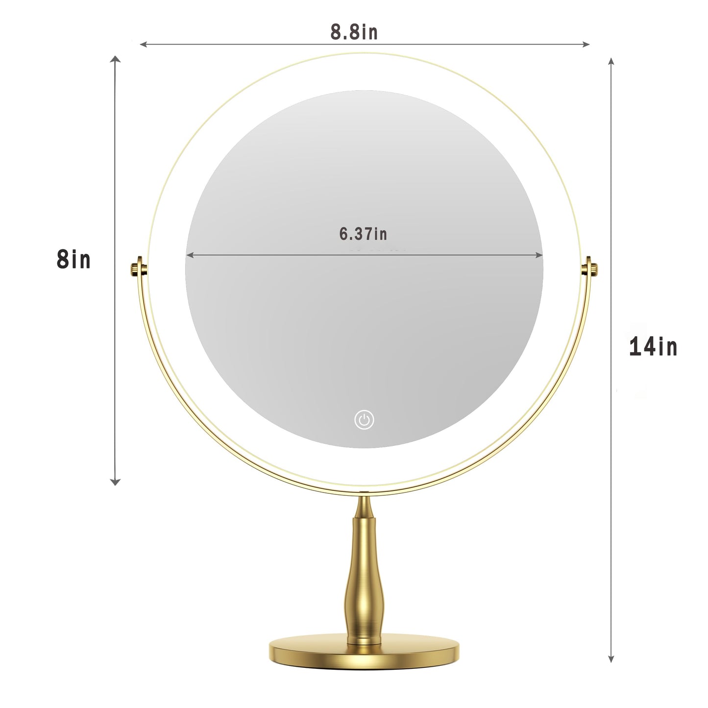 DEXHOM Professional 8" Large Lighted Makeup Mirror with Brighter Lights, 1X/10X True HD Magnifying Mirror with 3 Color Dimmable Lights, 92 Shadowless LEDs, 360°Swivel Seamless Vanity Mirror, Gold