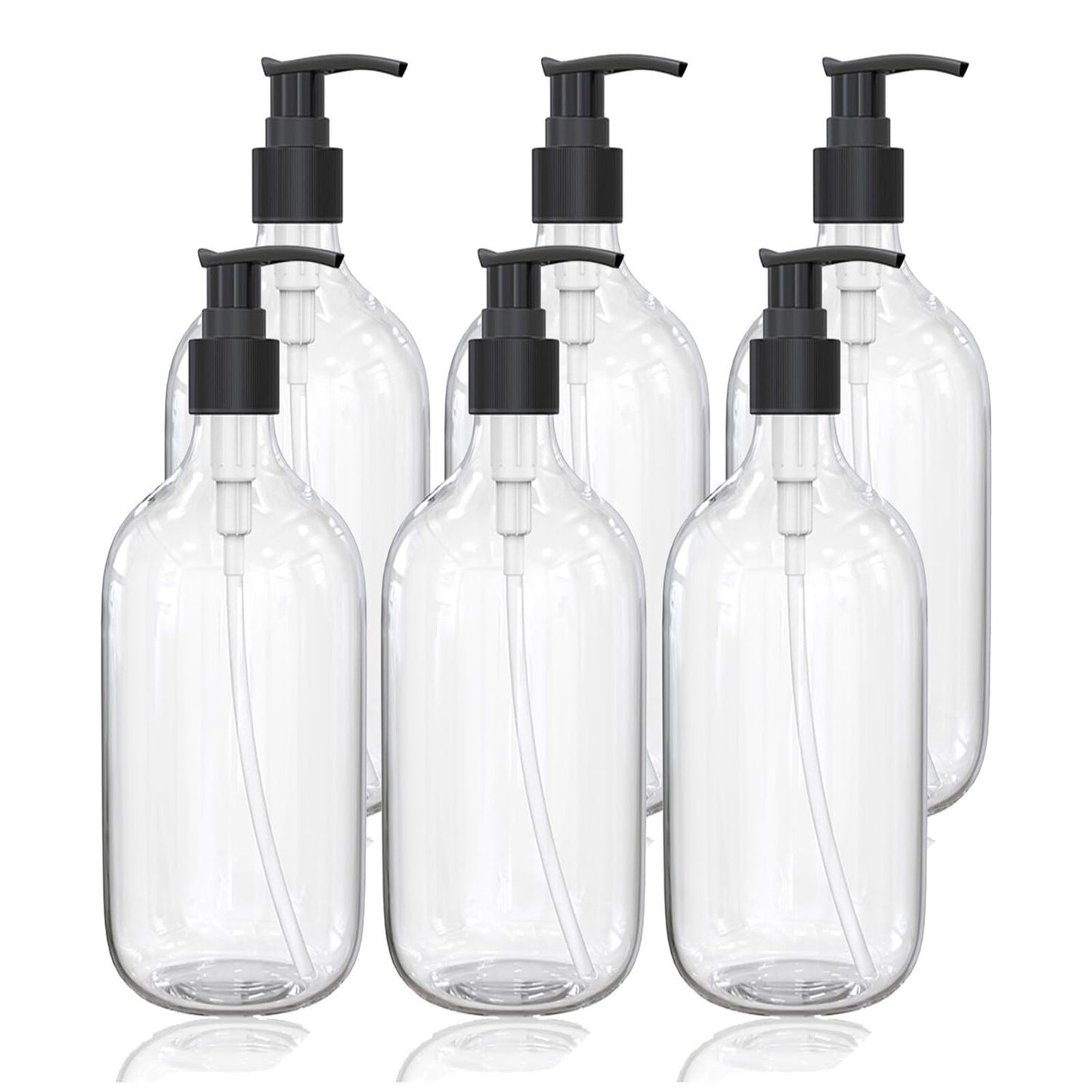 10 Ounce Clear Plastic Pump Bottle Dispenser, Refillable Empty Bottle Container with Pump for Essential Oil Soap Lotion Shampoo, 6 Pcs