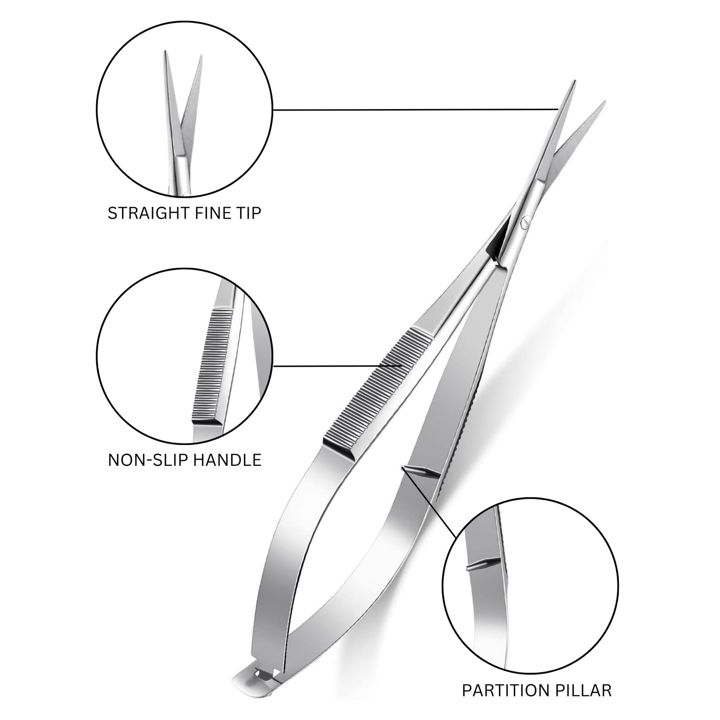 Macs Professional Eyebrow Micro Scissors 4.5” – Straight Castroviejo Stitch Cutting Scissors, Extra Sharp Spring-Action for Embroidery, ENT, Eye, Skin, Dental & Precision Grooming – 61050