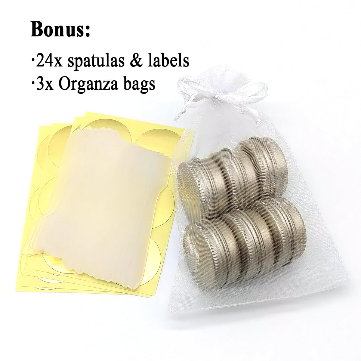 Wopanxye 24pcs Aluminum Tin Jars, 10ml Empty Cosmetic Container Pots, Travel Makeup Tin with Screw Lids, 10g Refillable Small Cosmetic Pot for Eyeshadow Cream Sample Lip Balm Powder Candle, Matte Gold