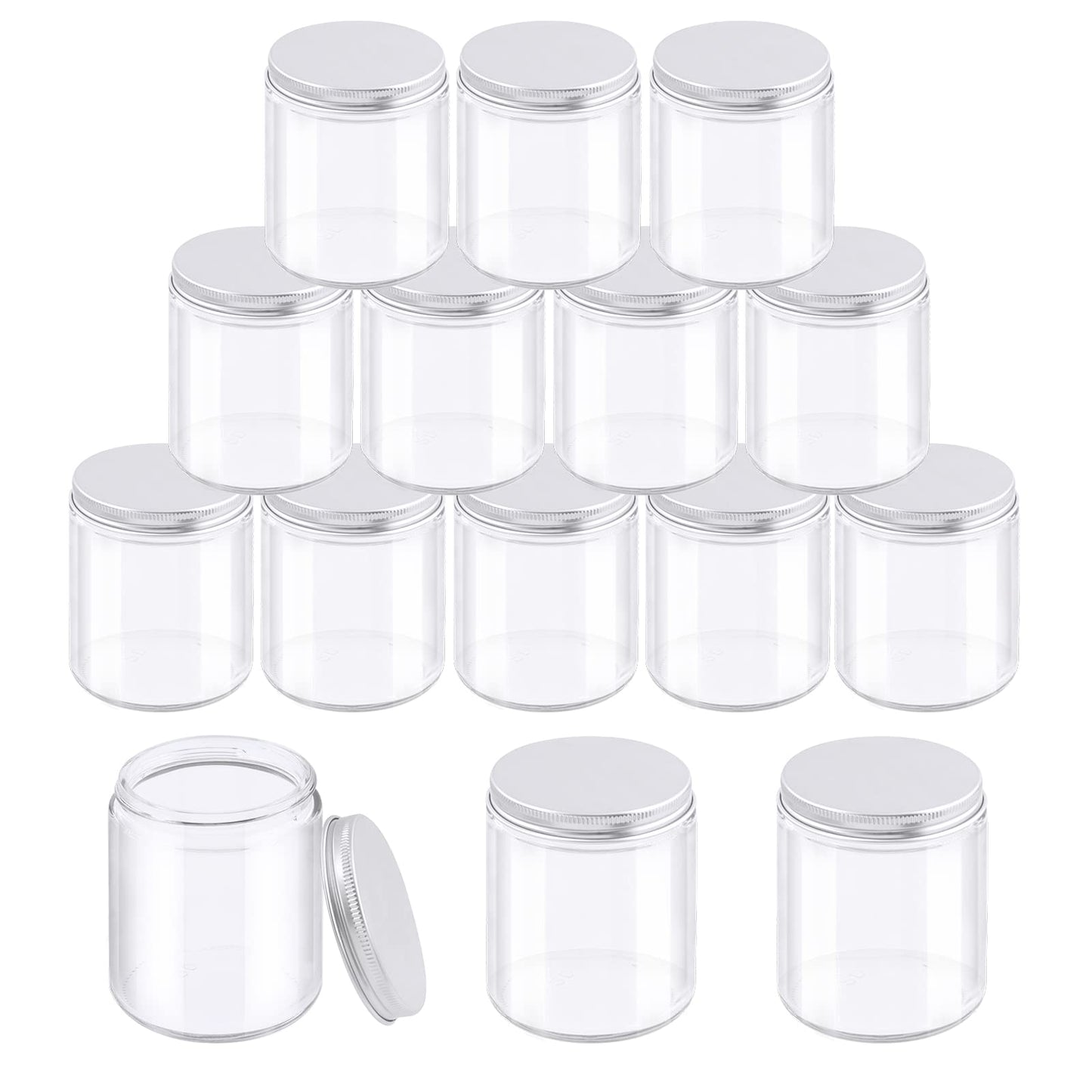 Glarks 8 Pack 8oz Glass Jars with Lids, Round Clear Glass Jars with Inner Liner and Silver Lids for Storing Creams, Beauty Products, Cosmetic and Ointments