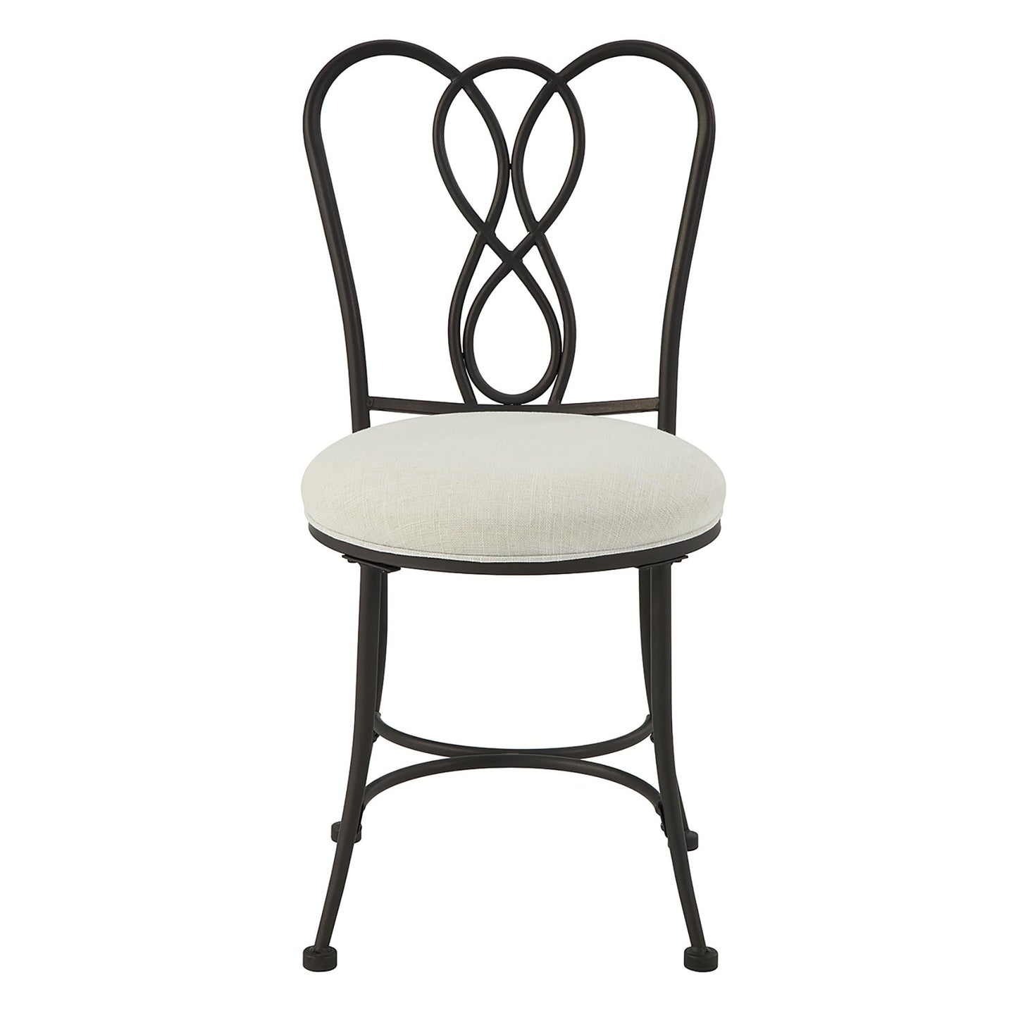 Azalea Park Ornate Iron Bronze Vanity Stool – Cream Upholstered Mid-Back Seat, Sturdy Iron Frame, Stylish Makeup Stool for Bath or Bedroom – Supports 300 lbs, Easy Assembly