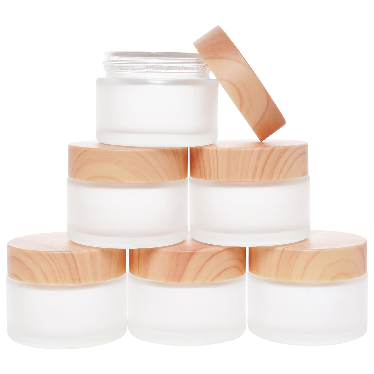 Miayon 6Pcs Glass Lotion Cream Container with Lid Refillable Empty Sample Cosmetic Jar for Makeup Scrub Cream Toiletries Home Travel (50ml)
