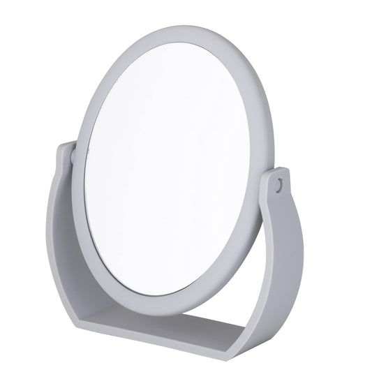 Bath Bliss Double-Sided Free-Standing Swivel Vanity Mirror | Regular & 10X’s Magnification | Make-up & Shaving Use | Freestanding | Tabletop | Rubberized | Grey