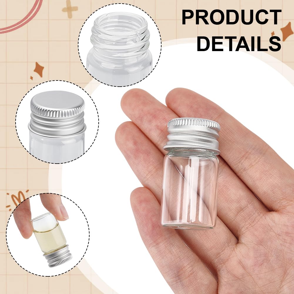DELORIGIN 50 PCS Mini Glass Bottles 8ml/0.3oz Tiny Glass Vials with Screw Aluminum Cap Leak Proof Clear Empty Lab Jars Containers Sample Vials with Lids for DIY Craft Essential Oil Small Items Storage