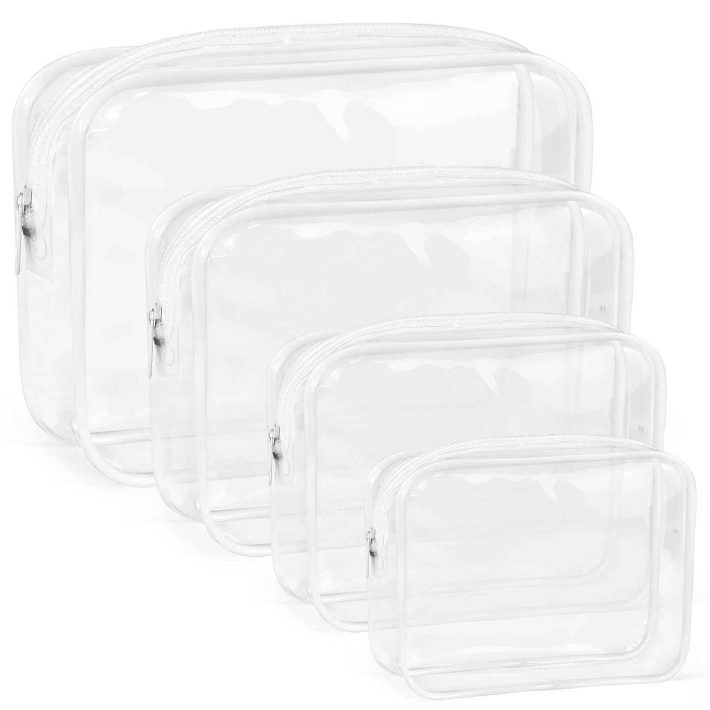 CHICAUP Clear Makeup Bags Plastic Cosmetic Bag TAS Toiletry Bag for Travelling PVC Clear Pouch Organizer Bag for Women (4, white, Multisize)