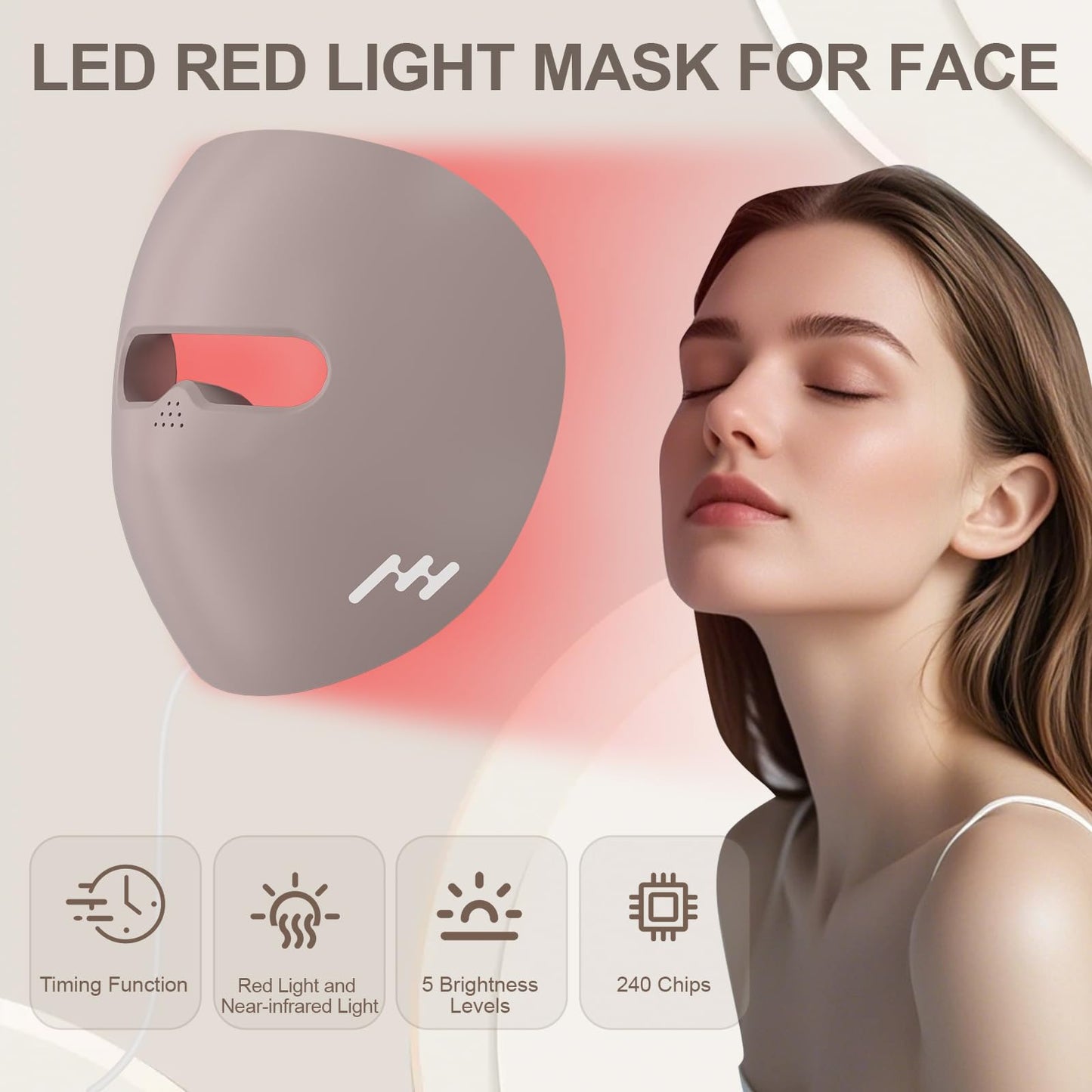 Hottoerak Red Light Therapy for Face, 660nm Red Light & 850nm Near-Infrared LED Face Mask Light Therapy with 240 Chips for Travelling and Home Use (Purple)