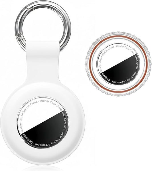 Waterproof for AirTag Holder Case Keychain for Air Tag Key Ring [PC+Silicone] Compatible with AirTags, Tags Chain for GPS Item Finders Accessories, for Pets, Kids, Luggages, White
