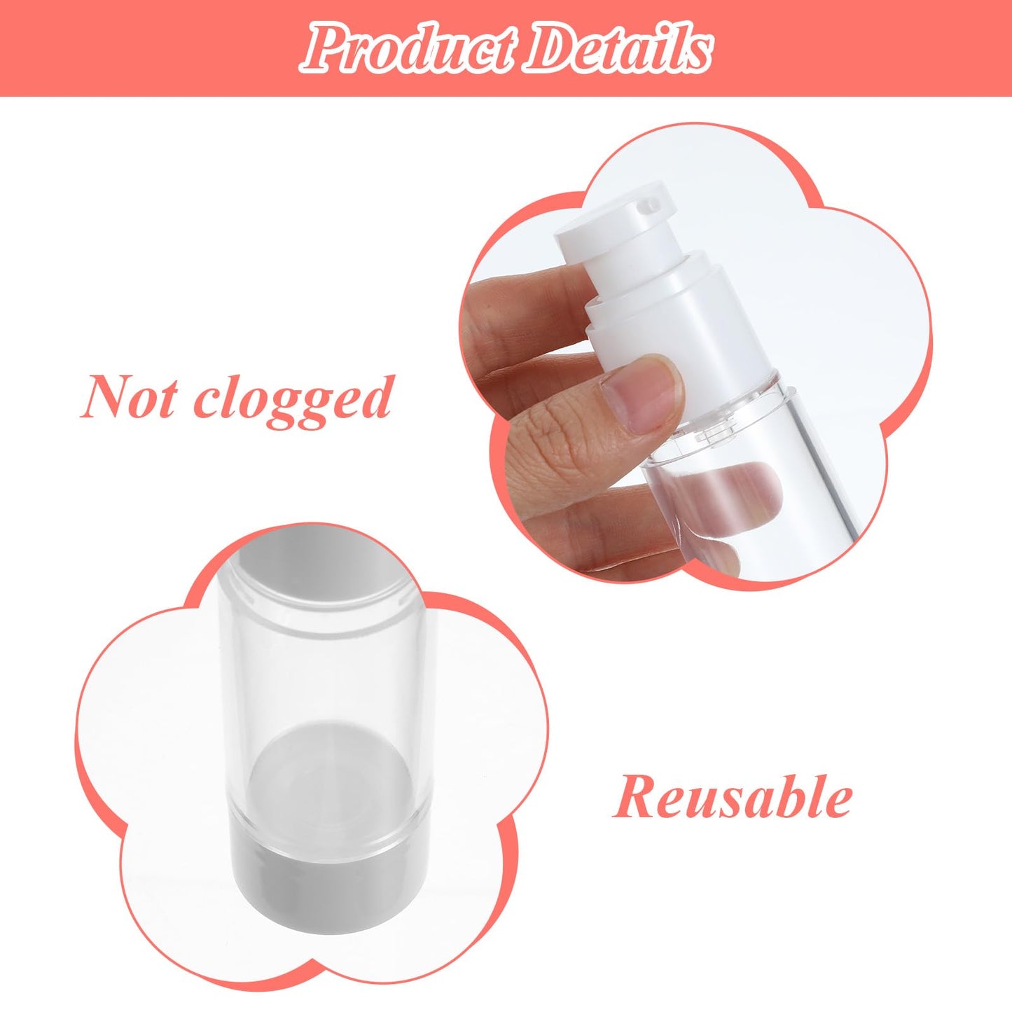 Afcabakila 24 Pcs Clear Airless Pump Bottles Travel Size 1 Oz 30ml Refillable Cosmetic Dispenser Vacuum Plastic Empty Lotion Pump Dispenser Liquid Toiletry Container