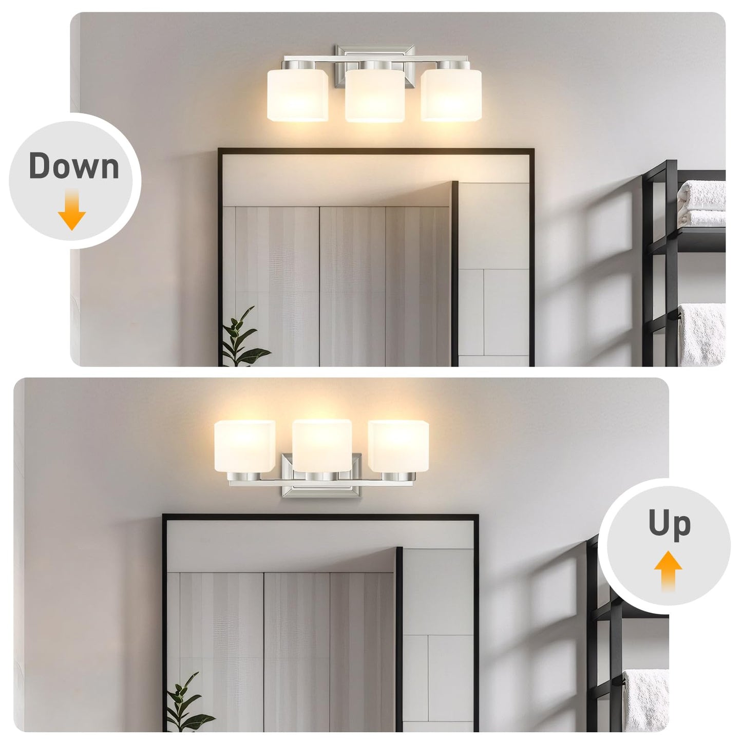 EJIAXIN 3-Light Bathroom Light Fixtures - Brushed Nickel Bathroom Vanity Lights with Glass Shade Modern Bathroom Lighting Fixtures Over Mirror - Wall Sconce Lamps for Bedroom,Living Room,Hallway