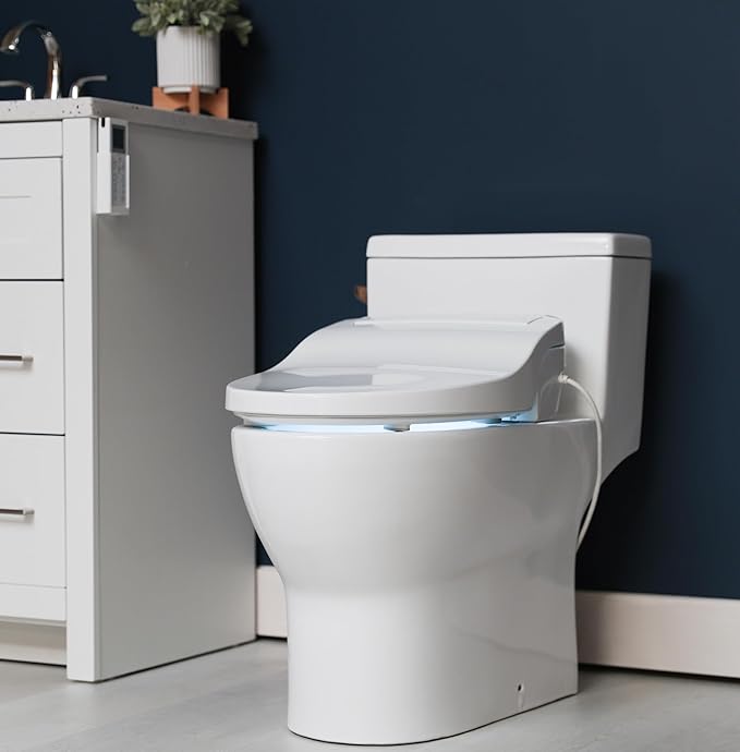 ALPHA BIDET JX2 Round Bidet Toilet Seat, White, Endless Warm Water, *NEW* Bowl Mist, LED Light, Quiet Operation, Wireless Remote, Stainless Steel Nozzle, Sittable Lid, 3 Year Warranty