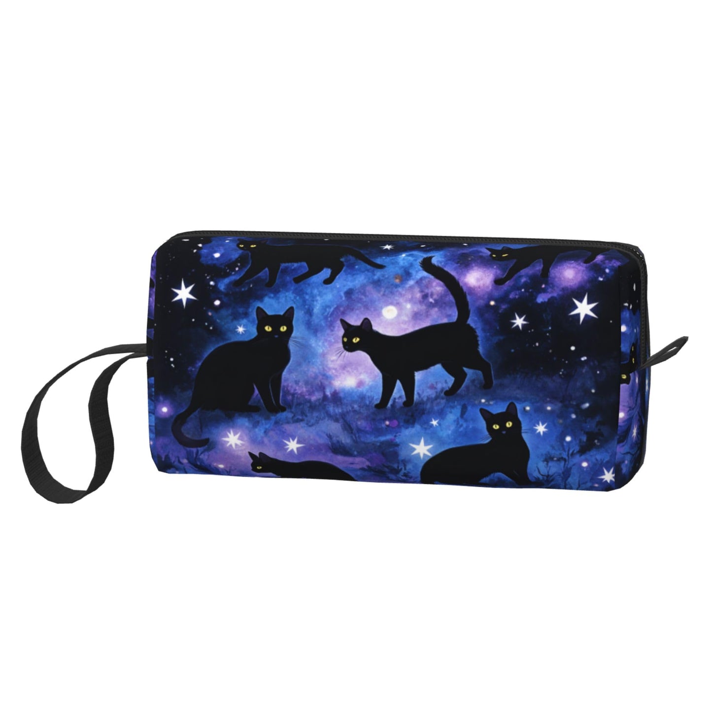 OLUSENMO Black Cats Galaxy Stars Makeup Bag for Women - Durable 600D Oxford Fabric Cosmetic Organizer,Compact Travel Pouch with Handle for Gym & Daily Use