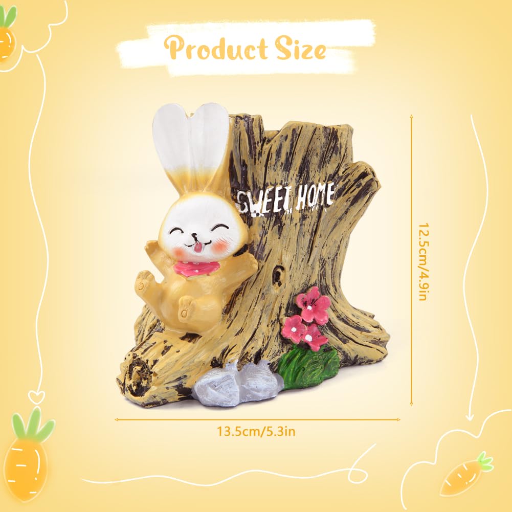 Rabbit Pencil Holder Cute Bunny Pen Container Pencil Cup Animal Pen Holder Desktop Organizer Makeup Brush Holder for Home Office Decoration Christmas Easter Kid School Student Gift (with Stump)
