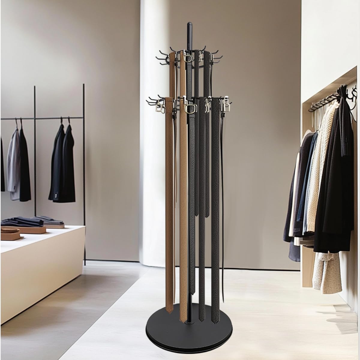 GSYUWIH Floor Standing Belt Display Rack, Tie Hook, 66.2in Belt Display Rack, Metal Retail Tie Rack Hanger Organiser for Belt Displays Belt Displays for Bedroom Clothing Store Business