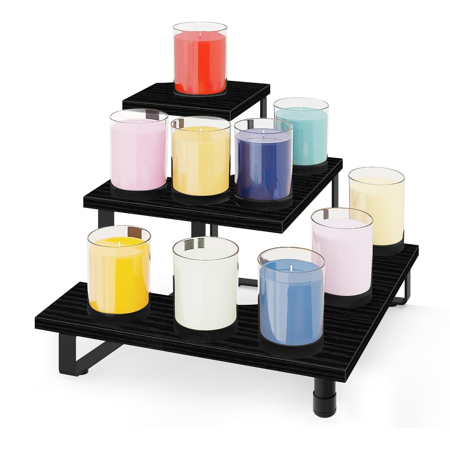 ELITEROO 3 Tier Wooden Retail Display Shelves, Portable Display Rack for Retail Counter Top Craft Shows Tradeshows, 3 Step Corner Tiered Table Display Tower Stand for Cupcake Jewelry Display, Black