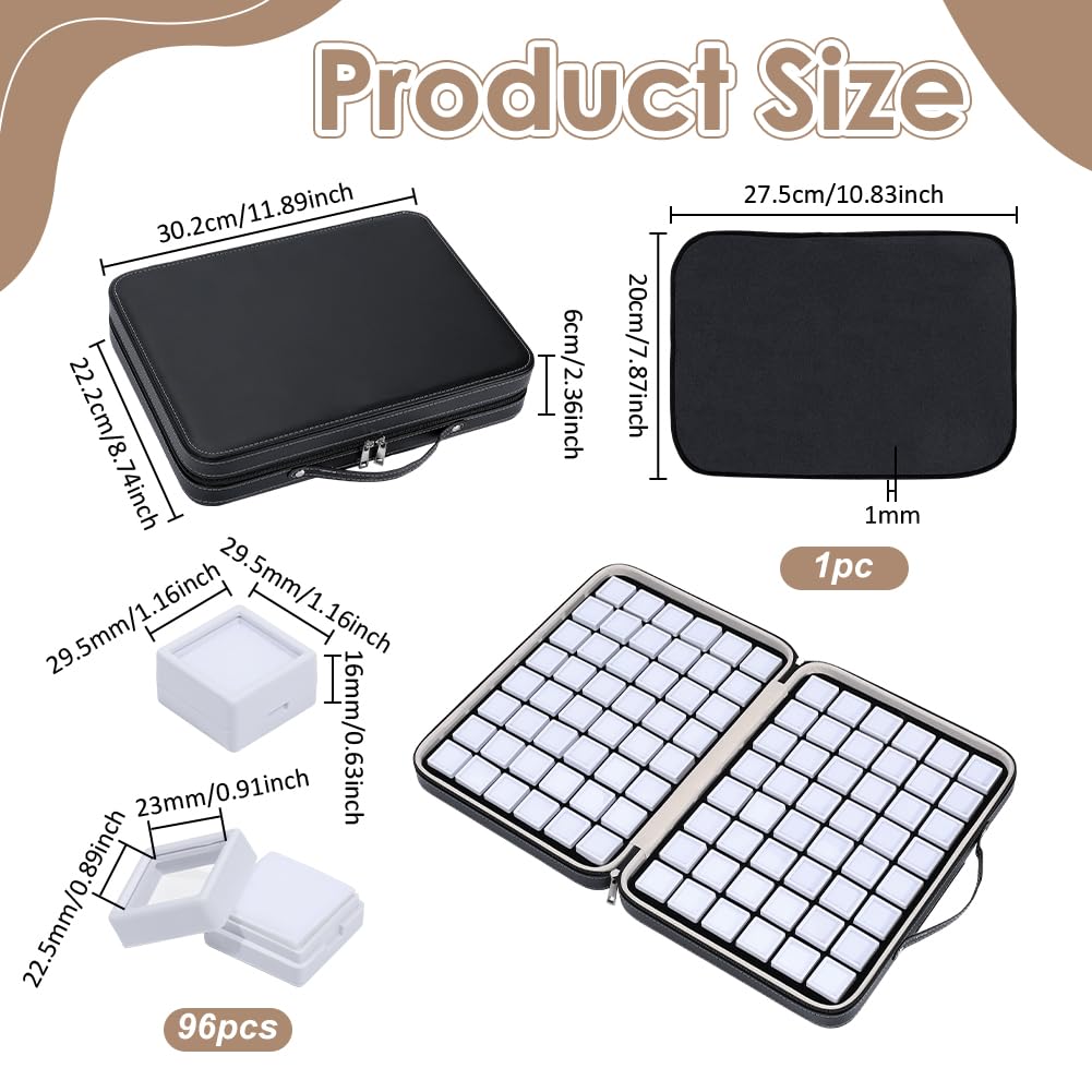 PH PandaHall 96pcs Gemstone Storage Box 1.1" Diamond Displays Case Leather Crystal Collection Box Jewelry Storage Container White Gem Jars with Foam Insert for Rhinestone Diamond Showcase Collectibles