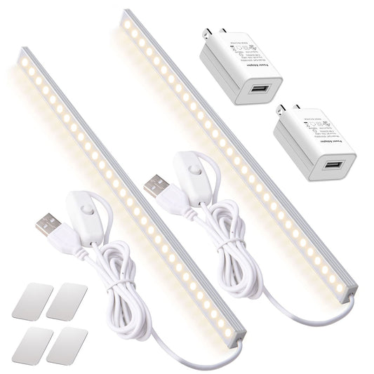 DWEPTU 2Pack LED Under Cabinet Light LED Light Bar with USB Powered Under Cabinet Lights for Closet Light Bar Under Counter Lighting Work Tables Student Dormitory (Include AC Plug)