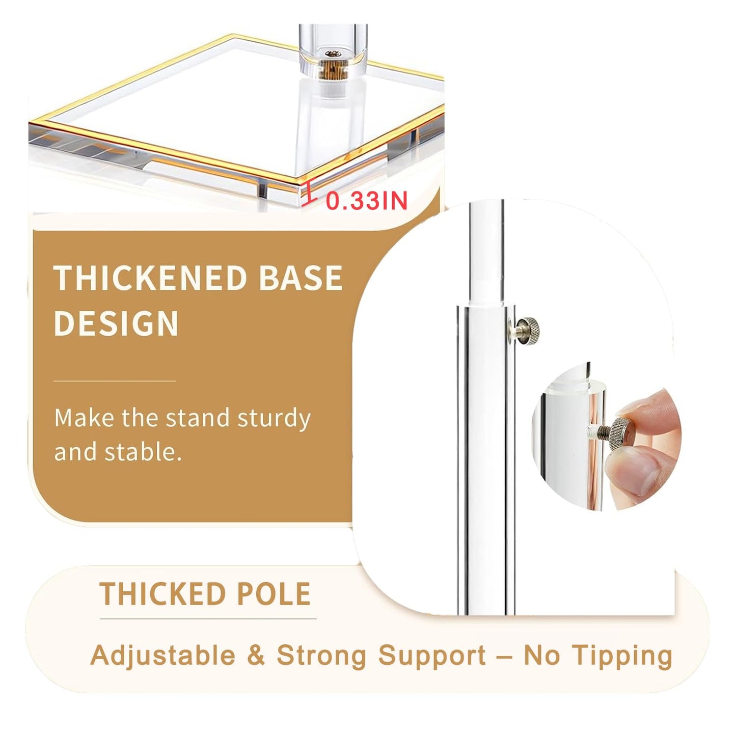 2 Pack Acrylic Handbag Display Stand, Gold Trim Clear Purse Holder 14"-24" Adjustable Height Thicken Anti-slip Base, Purse Rack Hanging Evening Bags Clutch Jewelry for Table Closet Retail Vendors