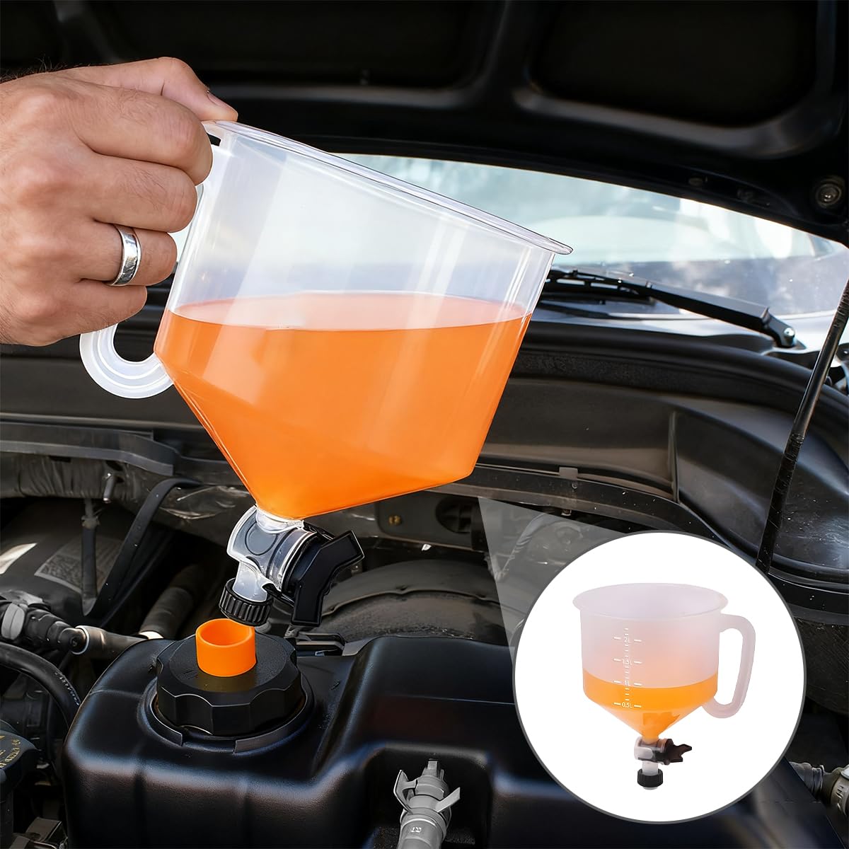 Zpana 15PCS Car Coolant Funnel Kit, No-Spill Vehicle Radiator Filling Funnel Bleeder with Adapters, No-Leak Auto Radiator Burping Filler, Universal for SUV RV Truck (Yellow)