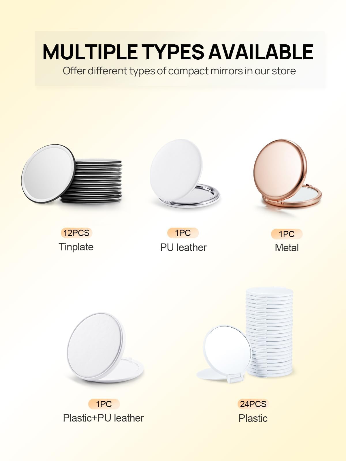 Getinbulk Compact Mirror Bulk, Pack of 12 Double-Sided 1X/2X Magnifying Metal Makeup Mirrors(Round, Gold)