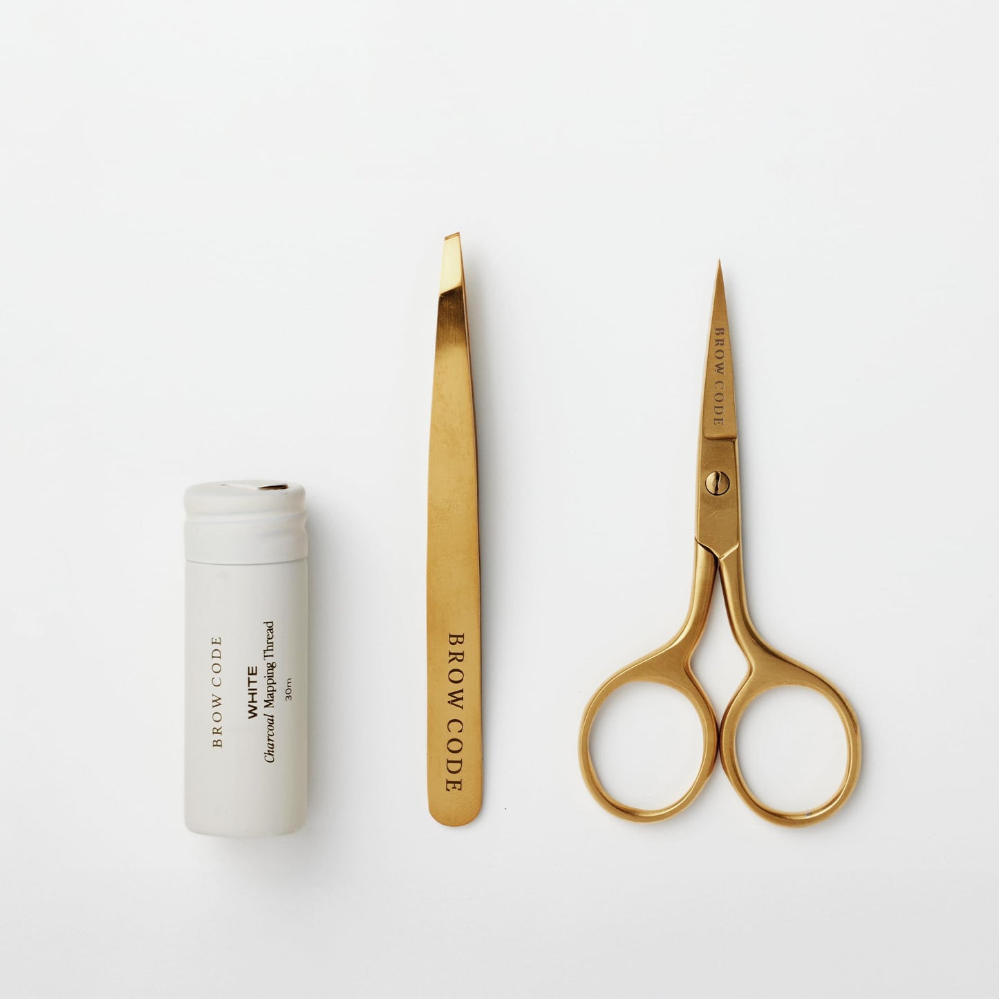 Brow Code Brow Mapping Kit – White Charcoal Mapping Thread, Slant Tweezers & Trimming Scissors – Professional Brow Shaping & Symmetry Tool Set