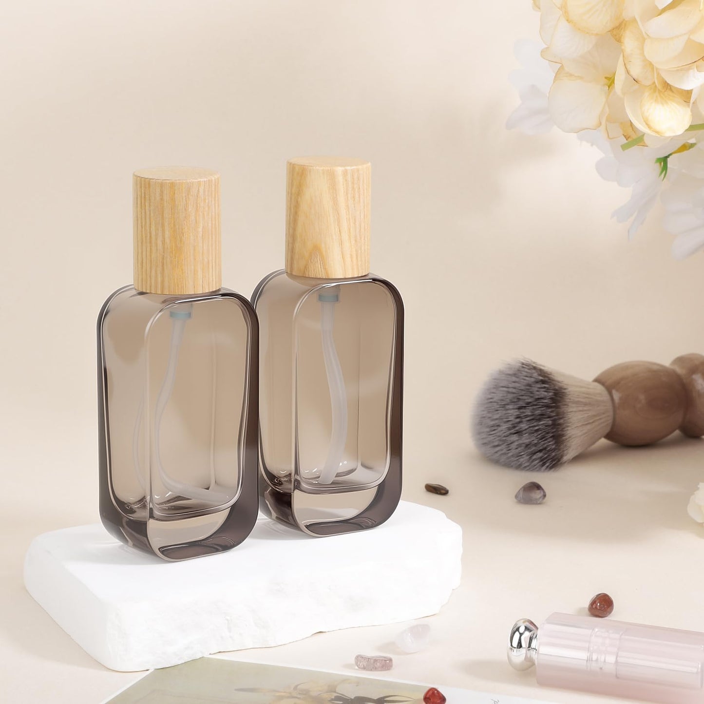 Segbeauty 1.7oz Empty Glass Travel Size Containers, 2pcs Glass Lotion Travel Pump Bottle Refillable, 50ml Black Lotion Pump Dispenser Leakproof, Thick Mini Sample Bottles for Cream Essential Oils