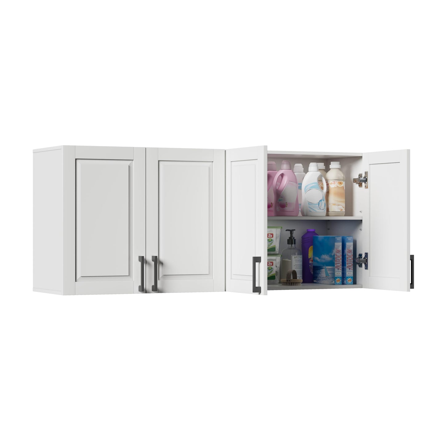 ChooChoo Laundry Room Cabinets, 3 Doors Wall Mounted Storage Cabinet, Kitchen Wall Storage, Bathroom Wall Cabinet, White
