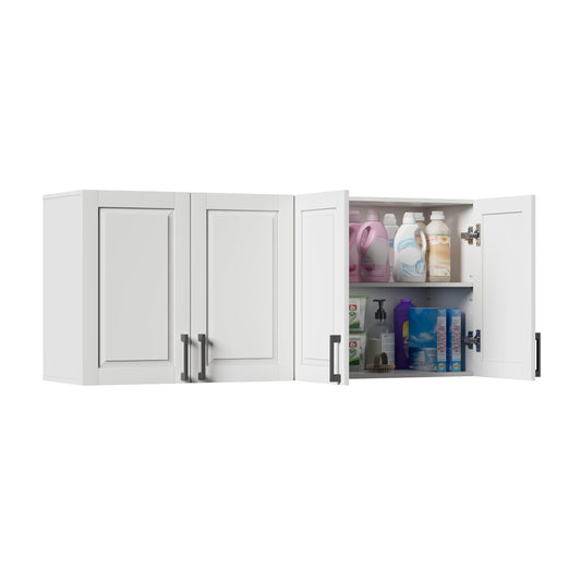 ChooChoo Laundry Room Cabinets, 3 Doors Wall Mounted Storage Cabinet, Kitchen Wall Storage, Bathroom Wall Cabinet, White
