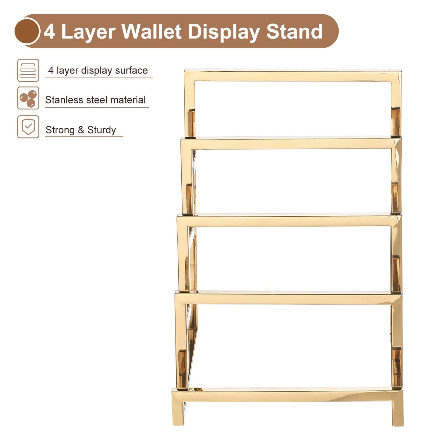 uxcell Clutch Purse Display Stand 4 Layer Wallet Display Rack Metal Clutch Holder Riser for Home Retail Store Supplies - Gold