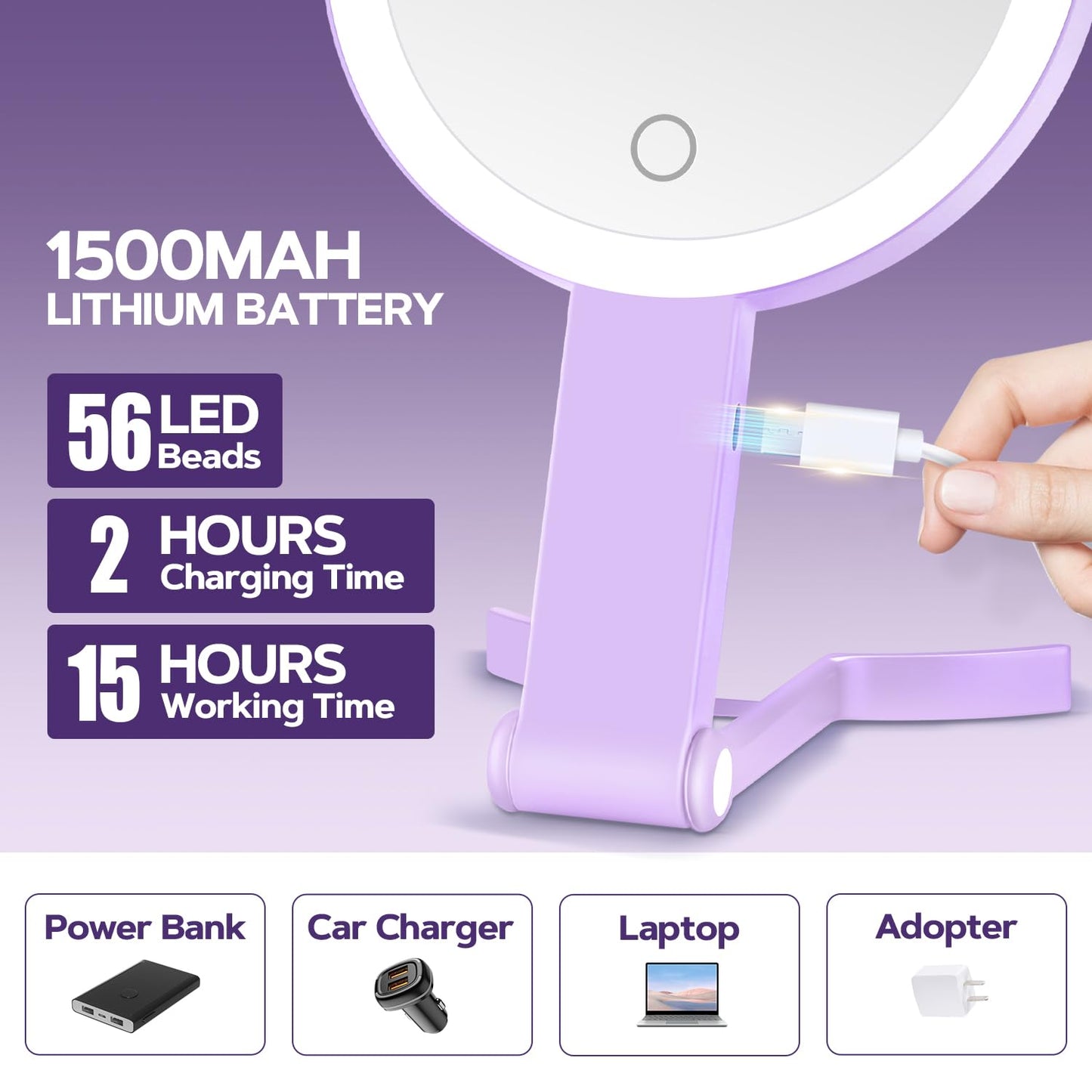 MIYADIVA Lighted Makeup Mirror, 30X Magnifying Mirror with Light, Hanging and Handheld Mirror with Handle, Purple