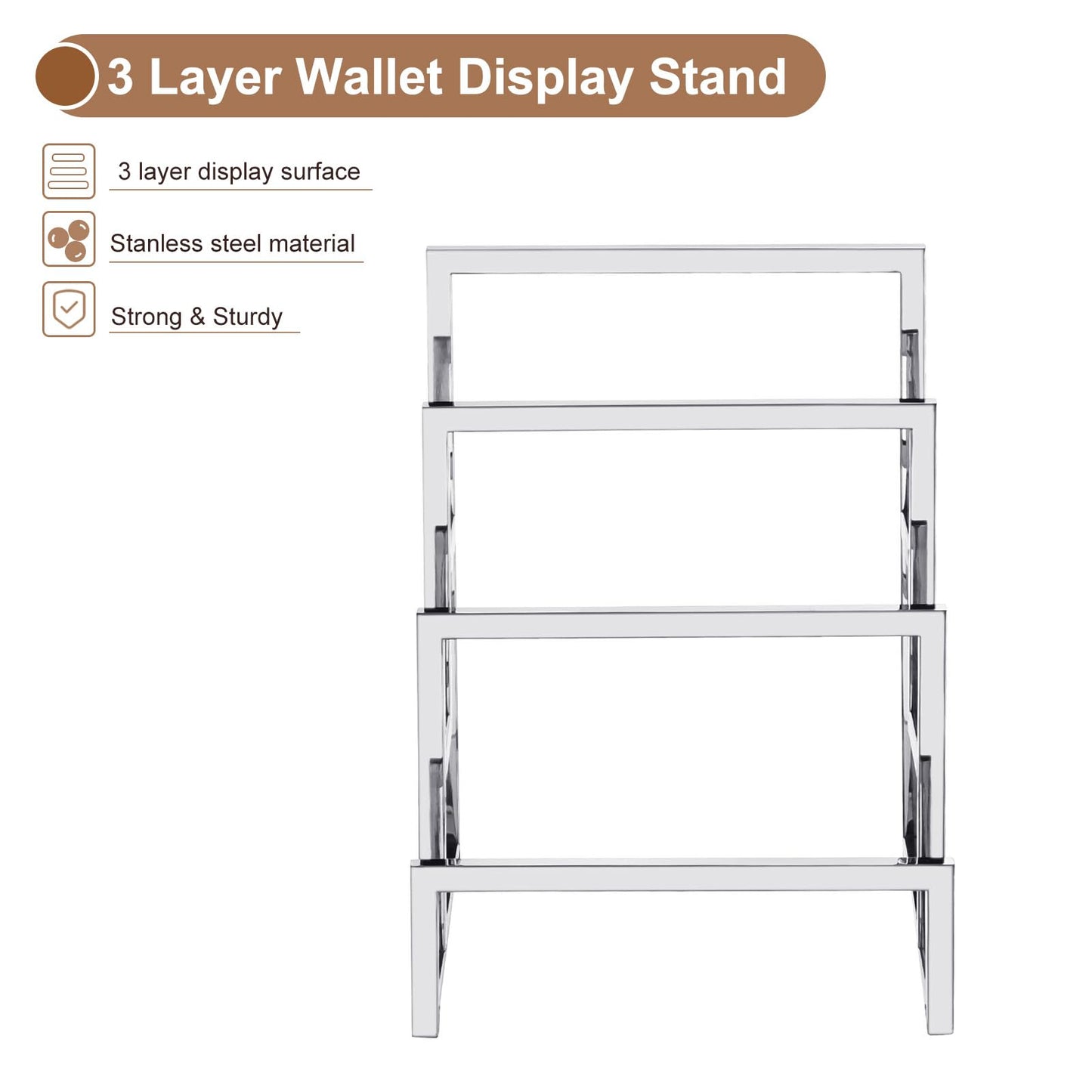 uxcell Clutch Purse Display Stand 3 Layer Wallet Display Rack Metal Clutch Holder Riser for Home Retail Store Supplies - Silver, 2Pcs