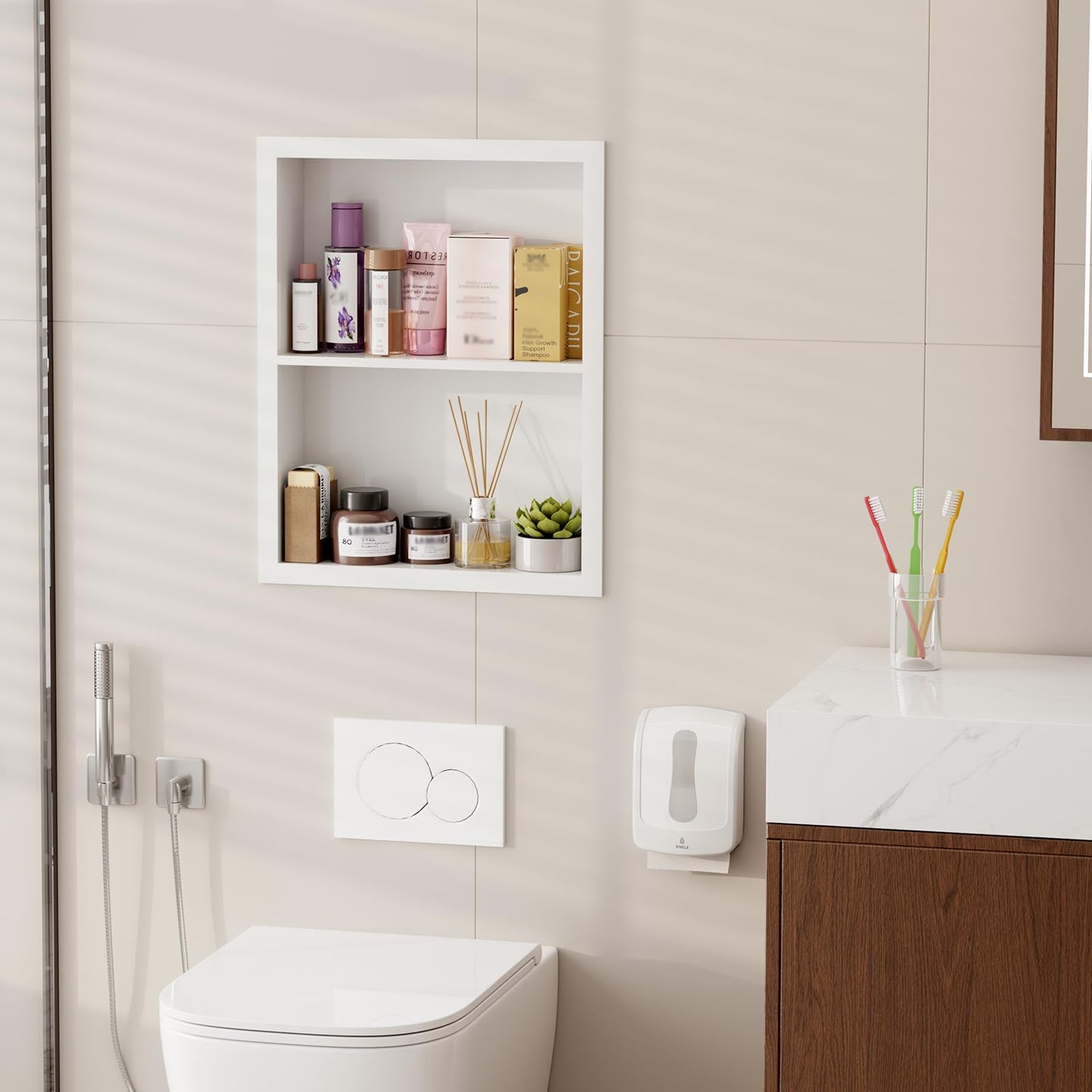 Oenalw 14x18 Medicine Cabinet Recessed Stainless Steel, 2-Tier, Medicine Cabinet Organizer,Stainless Steel Wall Niche, Bathroom Wall Cabinet, Recessed Bathroom Cabinet, Wall Cabinet, White