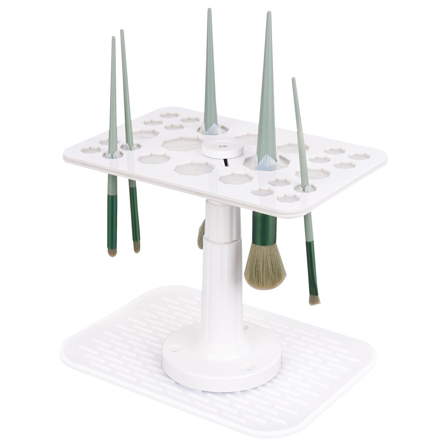 DODAMOUR Makeup Brushes Drying Rack with Silicone Mat, Adjustable Makeup Brush Holder, Makeup Brush Display Dryer Stand, 26 Holes Acrylic Brush Organizer Stand (White)