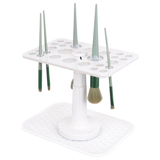 DODAMOUR Makeup Brushes Drying Rack with Silicone Mat, Adjustable Makeup Brush Holder, Makeup Brush Display Dryer Stand, 26 Holes Acrylic Brush Organizer Stand (White)