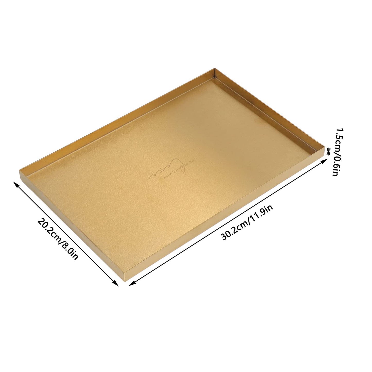 Gold Rectangle Trays, 12x8 inch Stainless Steel Metal Gold Plate Serving Tray Rectangle Decorative Cosmetic Jewelry Display Tray for Living Room, Vanity, Bathroom
