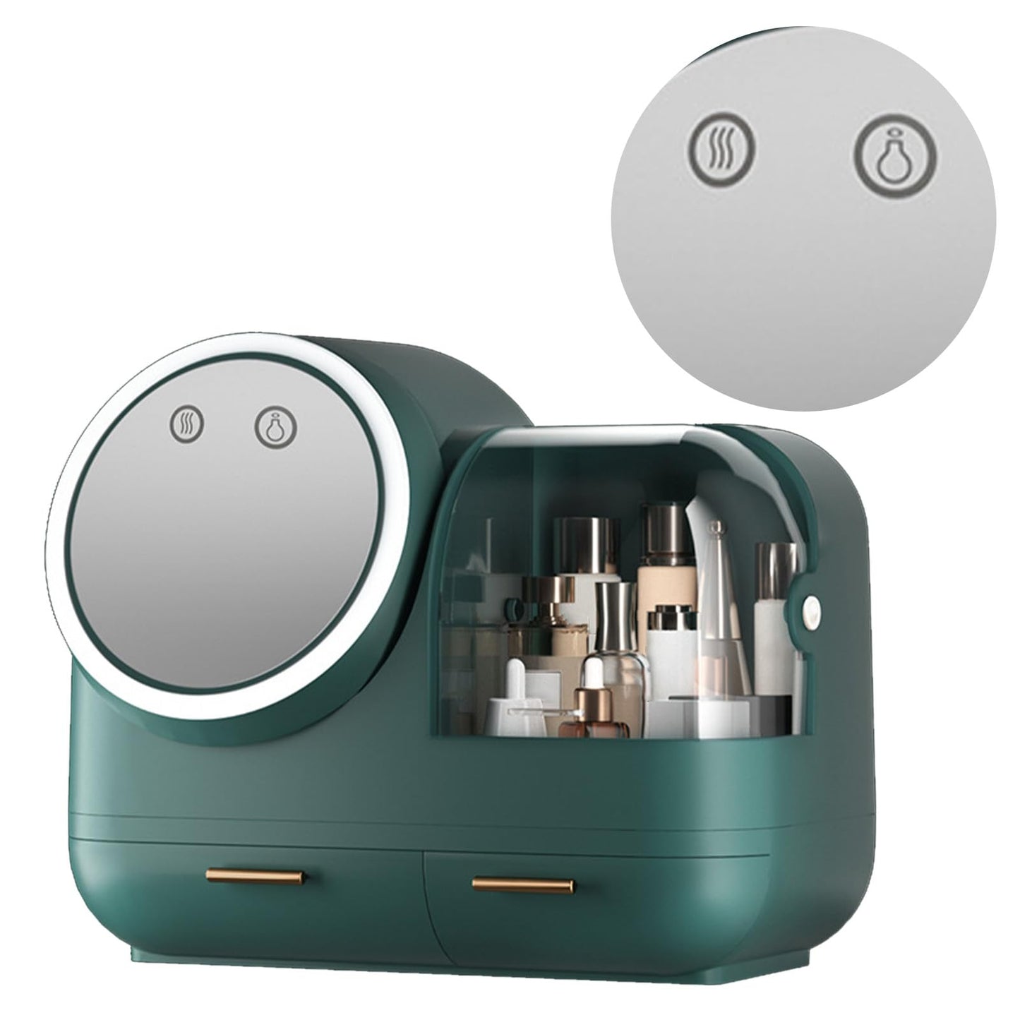 ZephyVita Makeup Box with LED Mirror Large Capacity Drawers(Green)