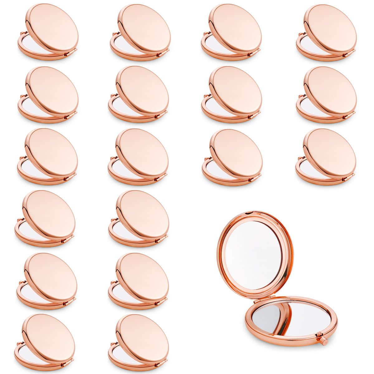 QUSTGO Compact Mirror, Pocket Travel Makeup Mirror for Purse, Metal Round Shell, 2-Sided 1X/2X Magnifying, Portable, Folding, Handheld, Rose Gold, 18 Pack