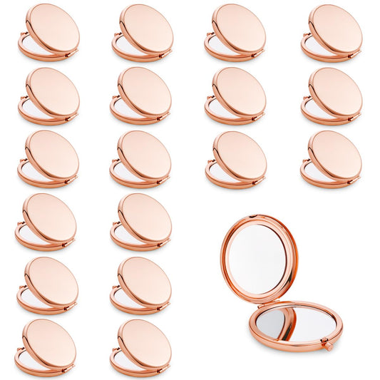 QUSTGO Compact Mirror, Pocket Travel Makeup Mirror for Purse, Metal Round Shell, 2-Sided 1X/2X Magnifying, Portable, Folding, Handheld, Rose Gold, 18 Pack