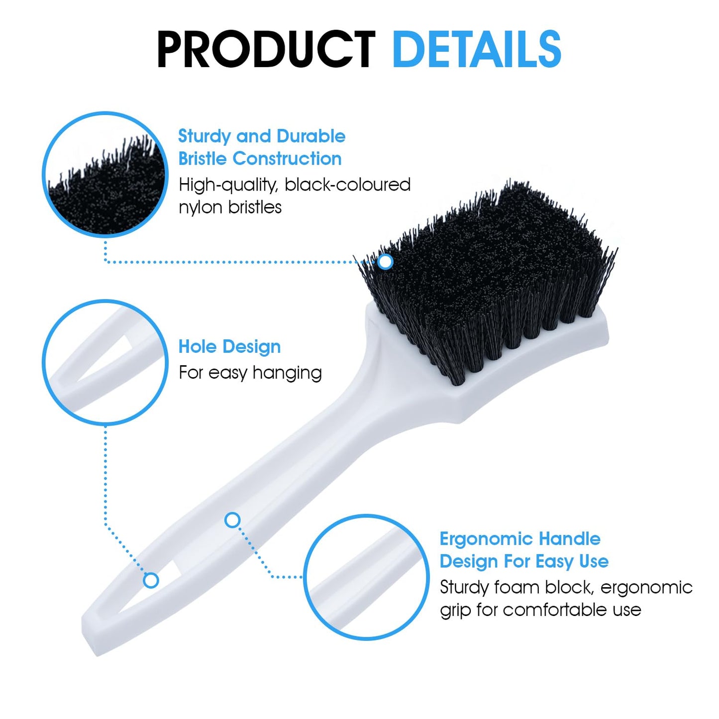 Nanoskin 8.5-Inch Deep Clean Stiff Scrub Brush for Carpets & Floor Mats, Black Nylon - Professional Automotive Detailing, Home Carpet Scrubber, Easy Grip Handle, High-Performance Cleaning Accessory