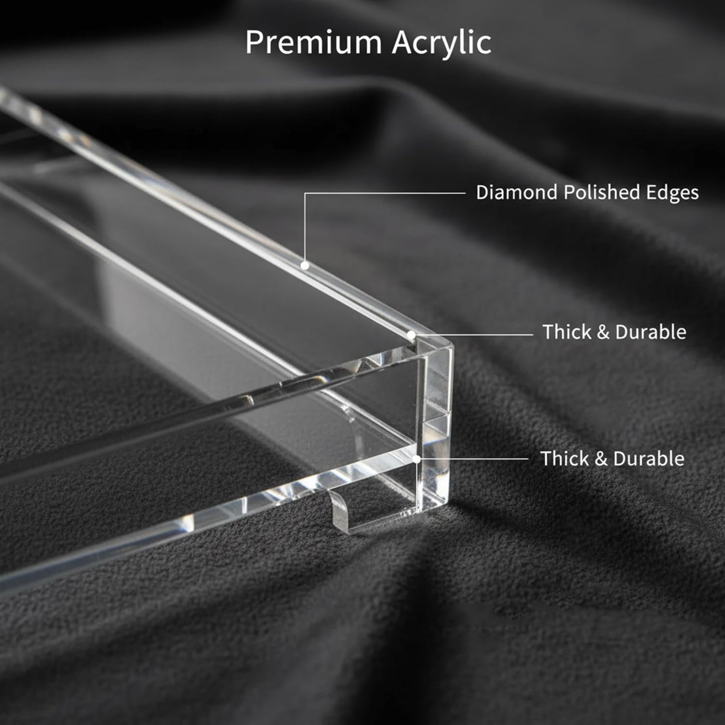 Sturdy 16.5" Acrylic Serving Tray with Handles - Ottoman Coffee Table Organizer for Food, Tea, Snacks, Vanity & Kitchen Countertop - Multi-Use for Bathroom, Living Room, Bar Parties