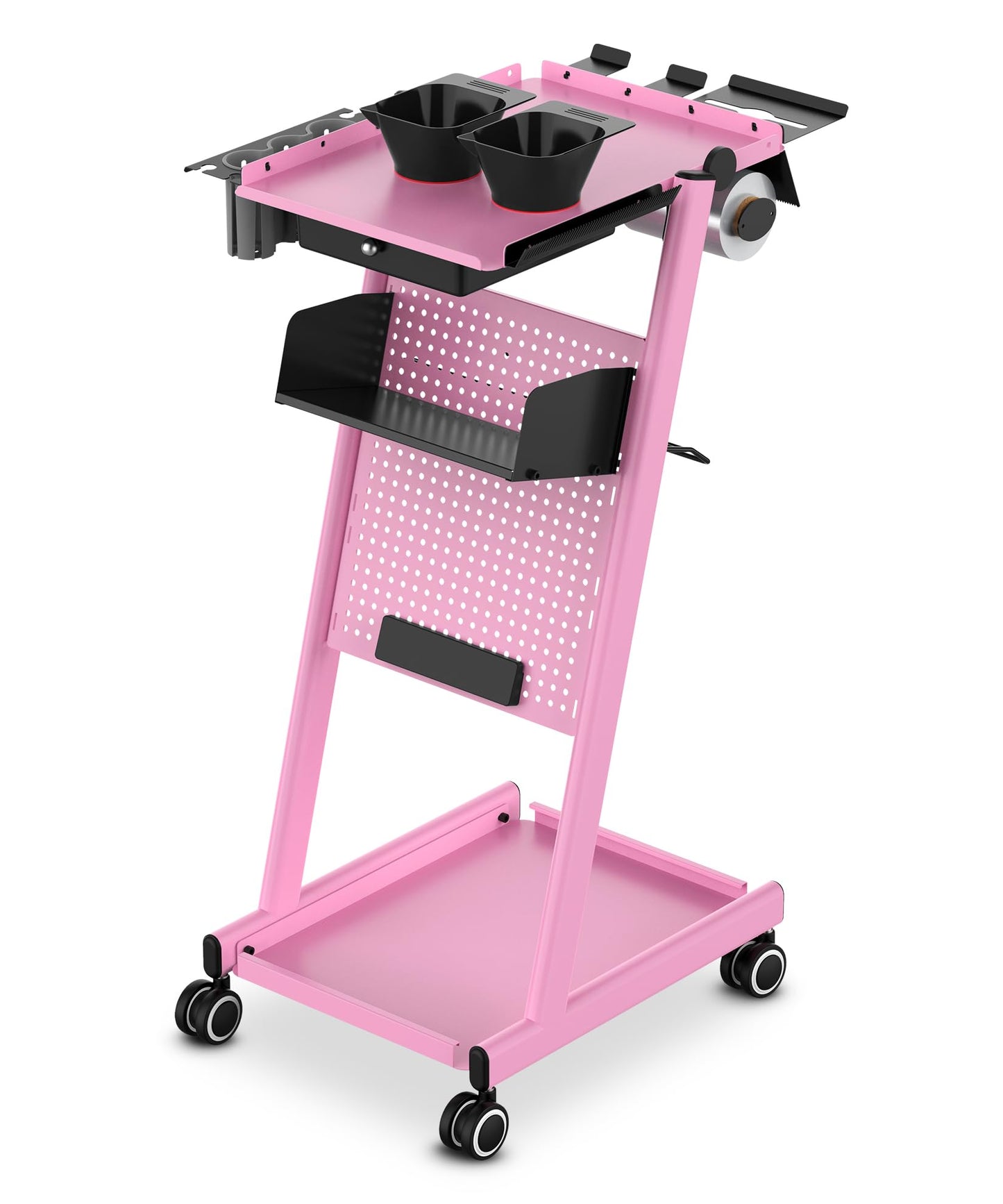 TASALON Premiu Multifunctional Rolling Workstation Table with 360 Degree Mute Universal Wheel for Tattoo Work,Beauty Salon Spa Stools Service Storage Tray with Pegboard - Pink
