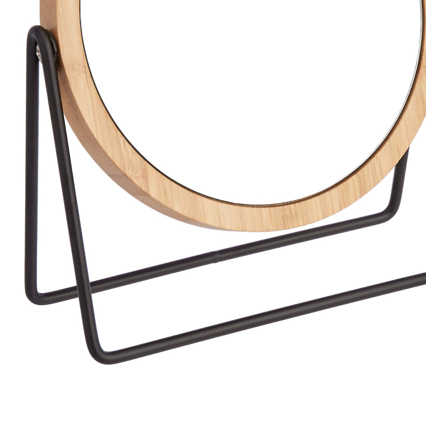 Amazon Basics Vanity Round Tabletop Mirror with Bamboo Rim, Double Sided Magnifying, 360° Rotation, Black, 7.2"L x 2.87"W