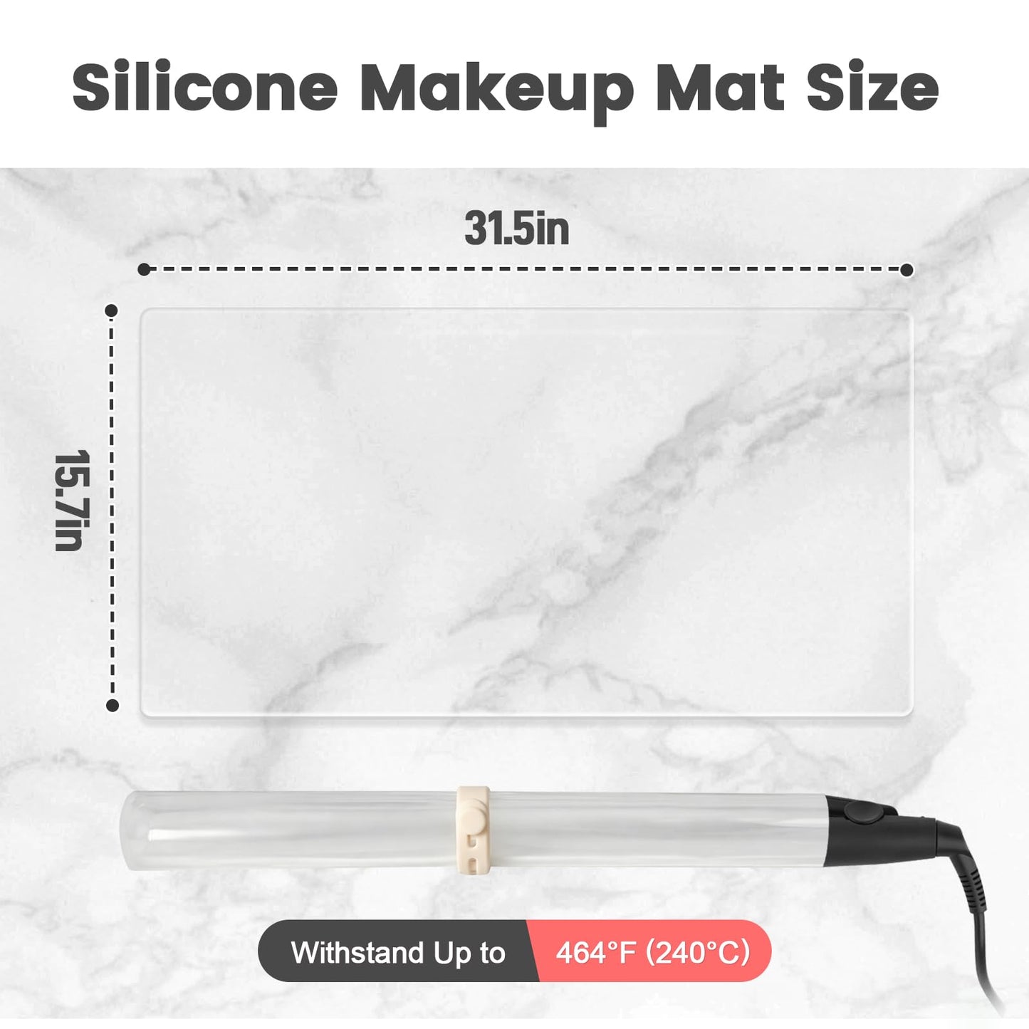 Silicone Makeup Mat for Vanity, 31.5" x 15.7" Heat Resistant Clear Desk Mat, Easy to Clean Water Vanity Protector Mat, Portable Makeup Accessories for Use While Traveling