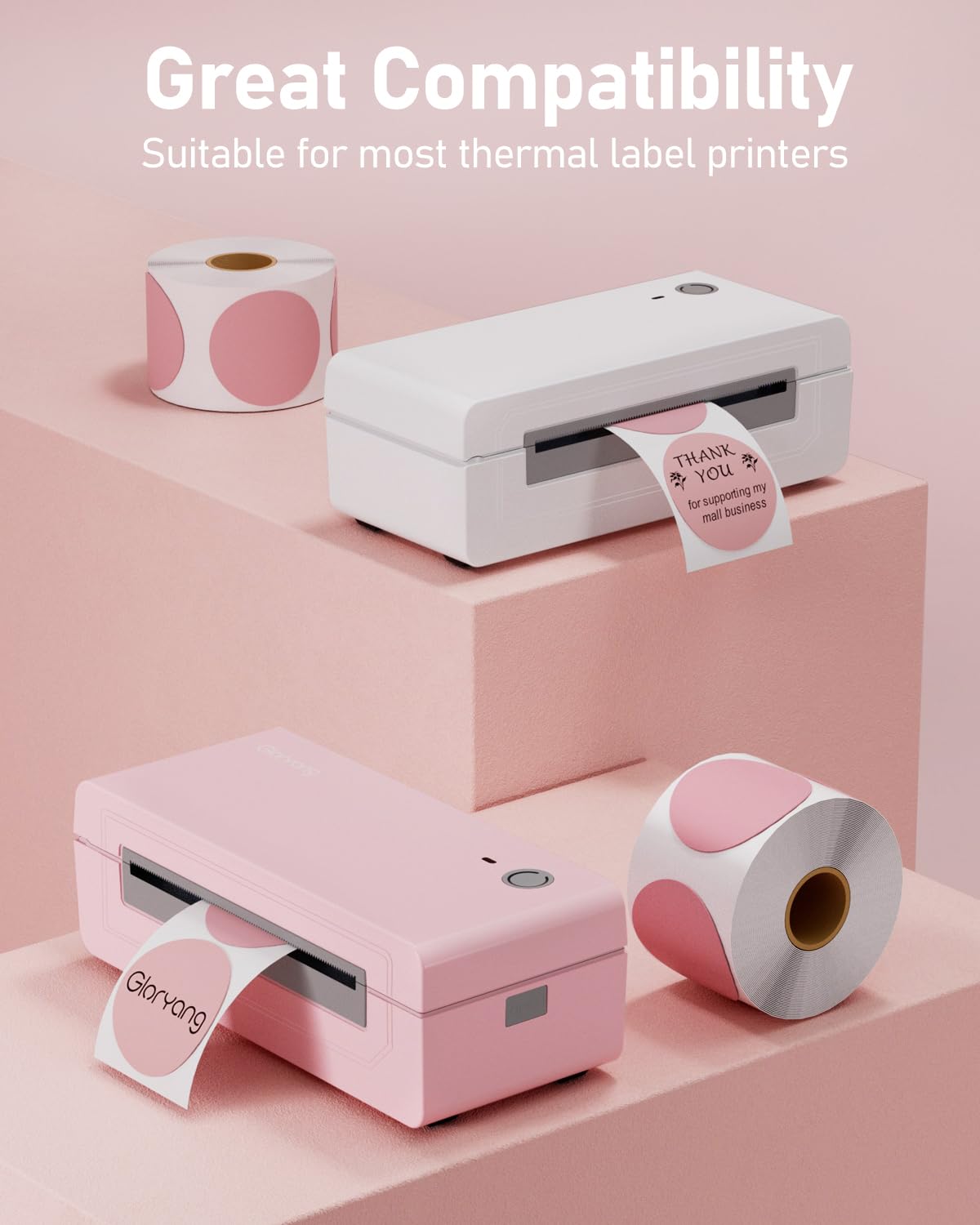 2 Inch Round Direct Thermal Sticker Label - 750 Labels/Roll, Compatible with JADENS, Nelko, Phomemo, Label Printers, Waterproof, Oilproof, BPA-Free, Easy to Peel, for Home, Office, Pink