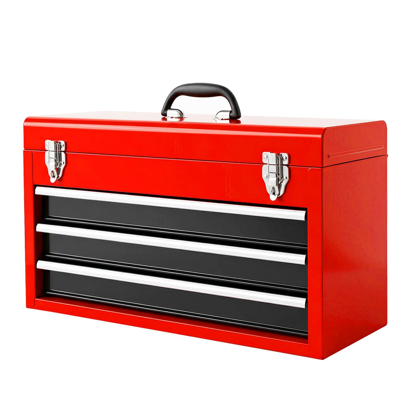 BIG RED Metal Tool Box, 20.5-inch, Portable Metal Tool Box with 4 Drawers, Small Tool Chest with EVA Liners, Ball Bearing Slide Drawers Locking & Powder Coated Finish, Multi-Function Tool Organizer