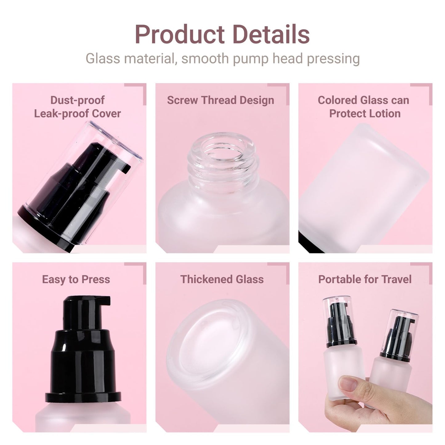 Segbeauty 1oz Frosted Glass Travel Bottles for Lotion, 3pcs Matte Translucent Empty Essential Oil Bottle, 30ml Travel Size Skincare Containers, Cream Pump Bottle, Toiletry Bottles for Liquids