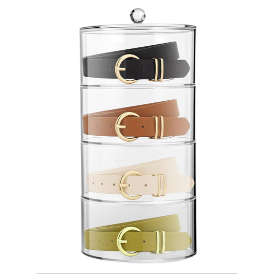 4-Layer Acrylic Belt Organizer – Transparent Closet & Drawer Storage Box for Belts, Jewelry, Watches, and Accessories